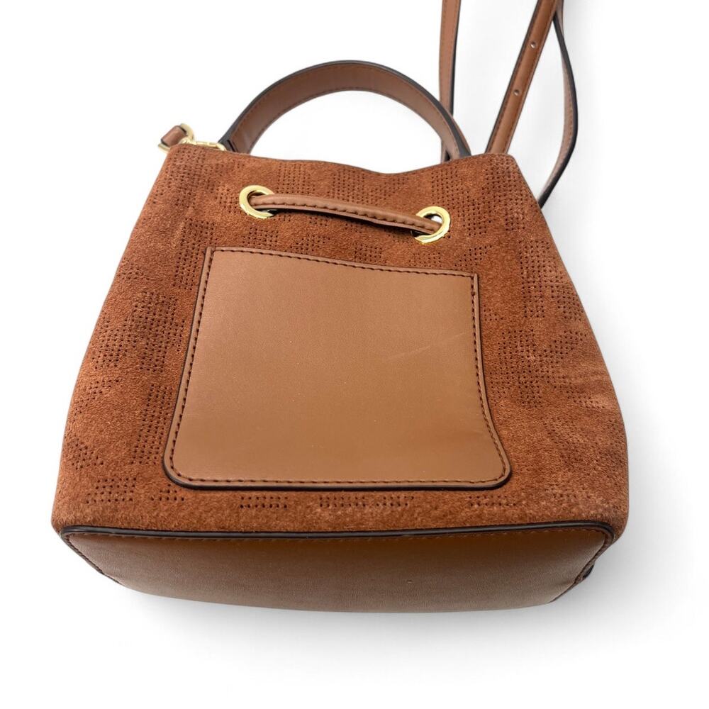 Michael Kors Suri Suede Crossbody Bag Drawstring Bucket Mini Purse Brown MK - Picture 3 of 6